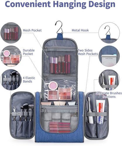 Narwey Hanging Toiletry Bag for Women Travel Makeup Bag Organizer Toiletries Bag Men for Cosmetics Essentials Accessories (Large, Navy Blue)