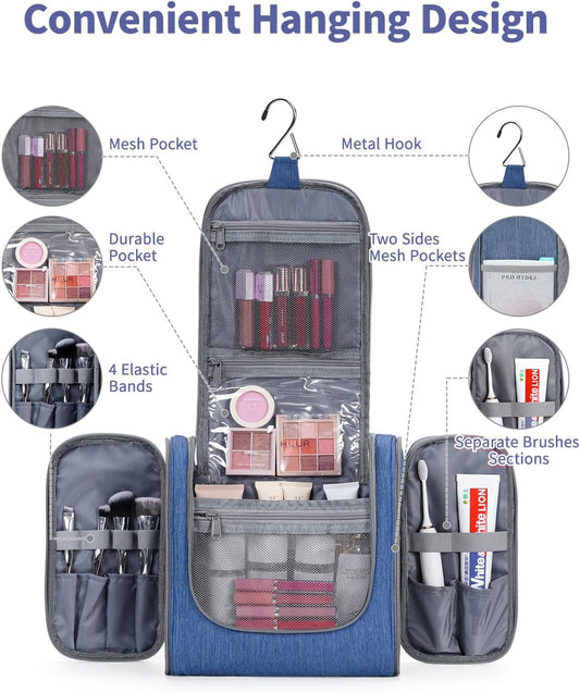 Narwey Hanging Toiletry Bag for Women Travel Makeup Bag Organizer Toiletries Bag Men for Cosmetics Essentials Accessories (Large, Navy Blue)