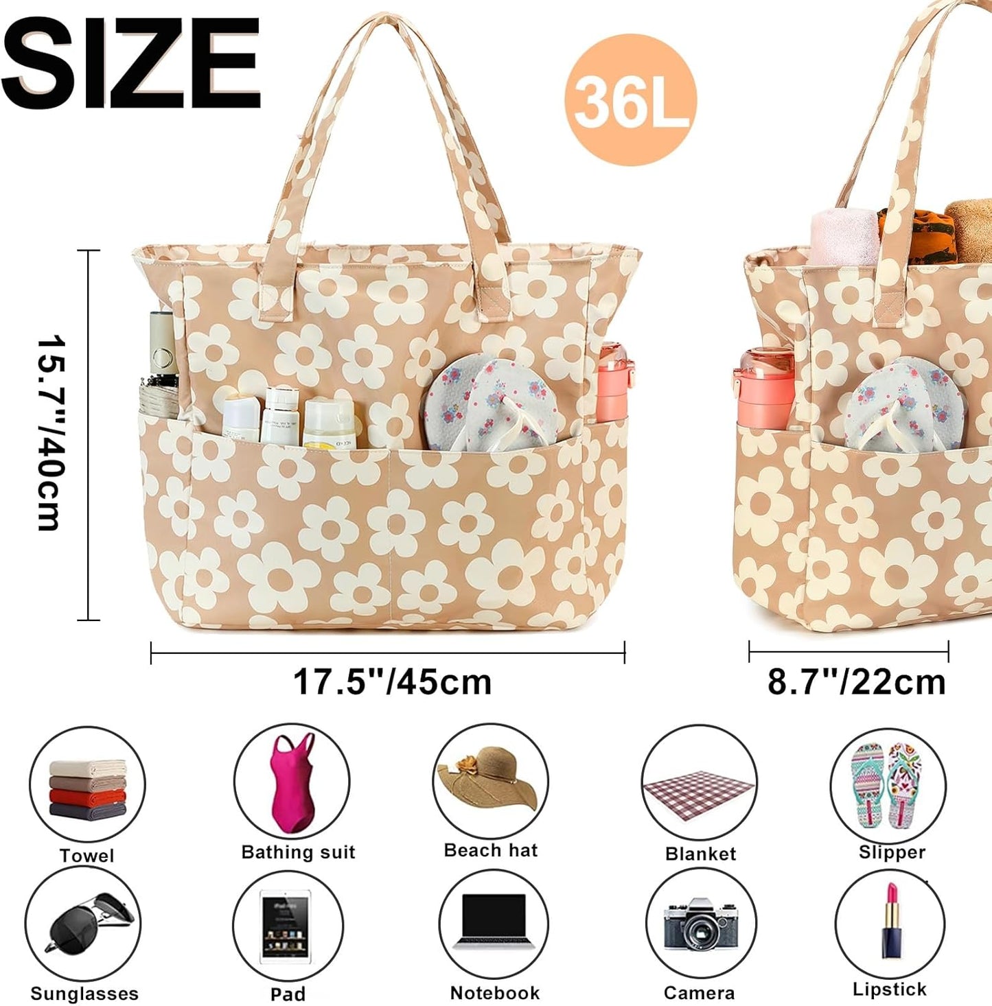 Beach Pool Bags Tote for Women Ladies Large Gym Tote Carry On Bag With Wet Compartment for Weekender Travel Waterproof