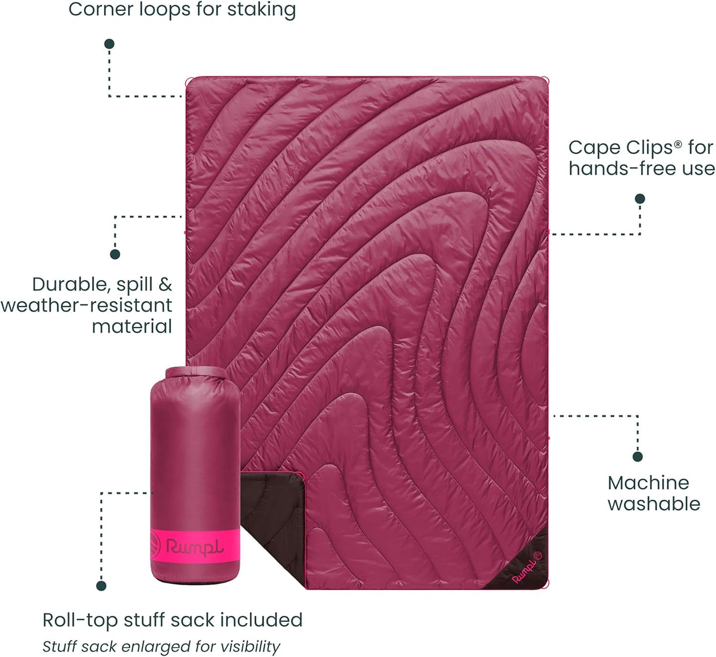 Rumpl Original Puffy Blanket - Warm, Water-Resistant Camping Blanket with 100% Recycled Synthetic Insulation, 52"x75", Original Puffy V2, Cactus Flower