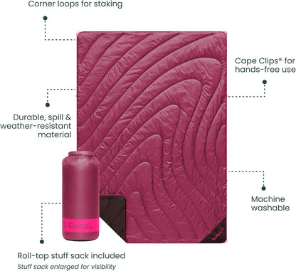 Rumpl Original Puffy Blanket - Warm, Water-Resistant Camping Blanket with 100% Recycled Synthetic Insulation, 52"x75", Original Puffy V2, Cactus Flower