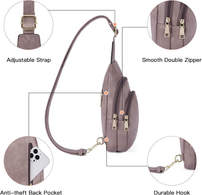 Telena Small Sling Bag for Women Leather Crossbody Fanny Packs Chest Bag for Women