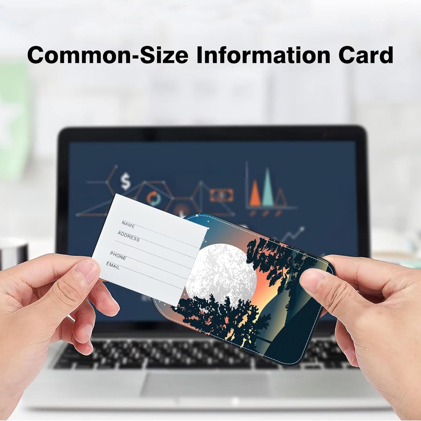 Abstract Mountain Forest Moon Leather Luggage Tag for Suitcase 2 Pack Luggage Tag with Privacy Name ID Label and Stainless Steel Loop for Travel Bag Suitcase