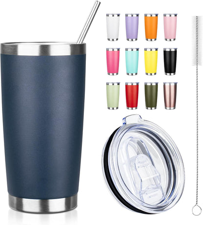 20oz Tumbler with Straw and Brush, Stainless Steel Vacuum Insulated tumbler, Double Wall Insulated Coffee Tumbler for Outdoor, Home, Travel,Office (Navy blue,1pcs)