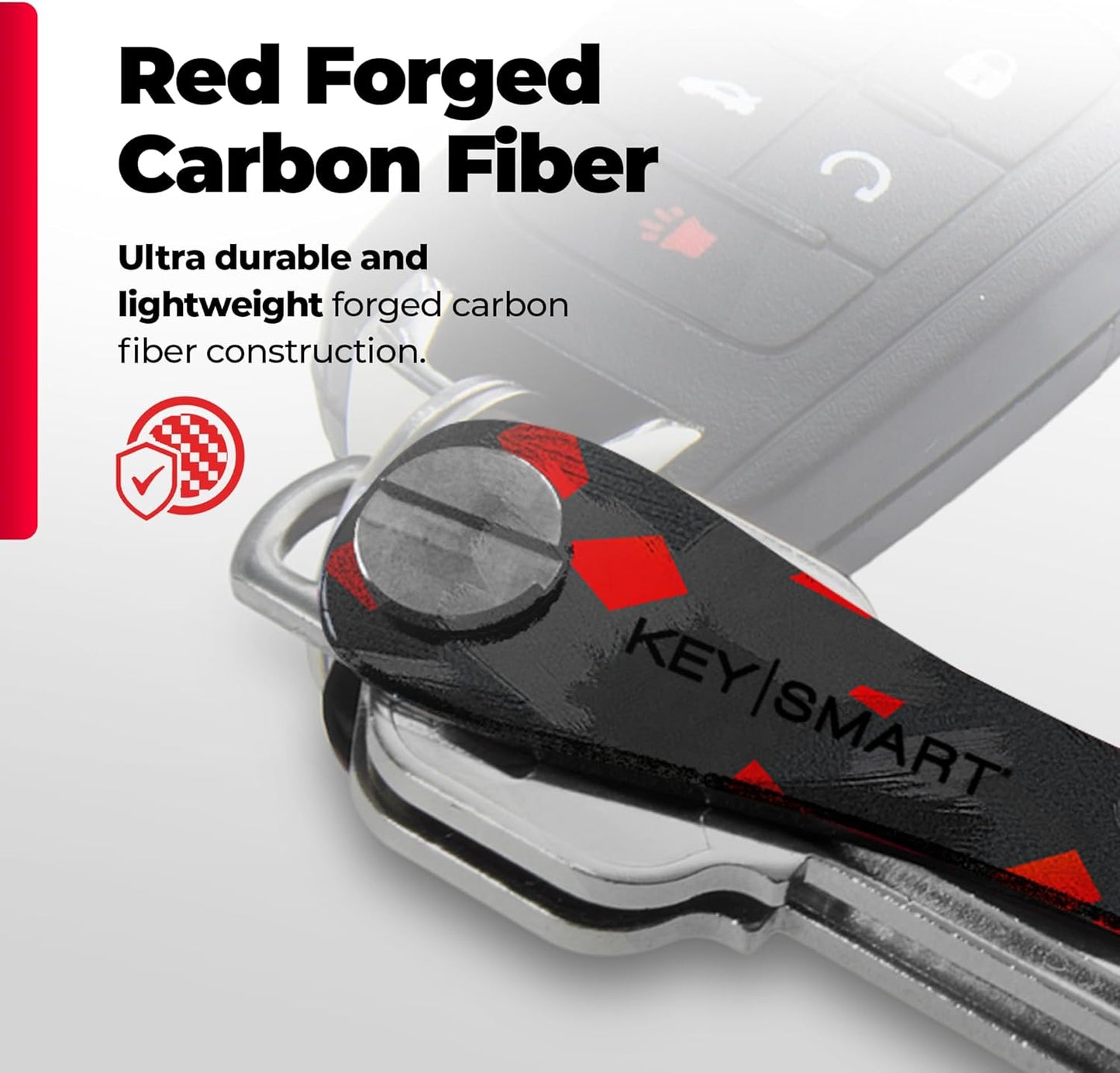 KEYSMART Key Holder for Keychain - Compact Key Organizer for Key Chain, Minimalist Clutter-Free EDC Keychains Key Ring, Red Forged Carbon Fiber, 14 Keys