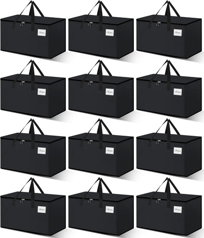 Heavy Duty Moving Bags - Extra Large Packing Bags and Storage Totes, Collapsible and Foldable Option for Moving and Storage, Black, 93 L - 12 Pack