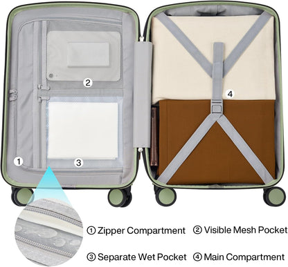 Hanke 28 Inch Luggage with Spinner Wheels Lightweight PC Hard Shell Suitcases, Large Checked Luggage with TSA Lock, Hardside Checked-Large 28" Rolling Suitcases for Travel(Bamboo Green)