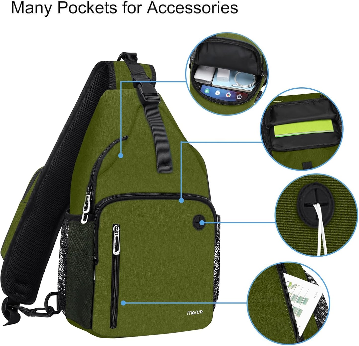 MOSISO Sling Backpack Bag, Crossbody Shoulder Bag Travel Hiking Daypack Chest Bag with Front Square Pocket&USB Charging Port