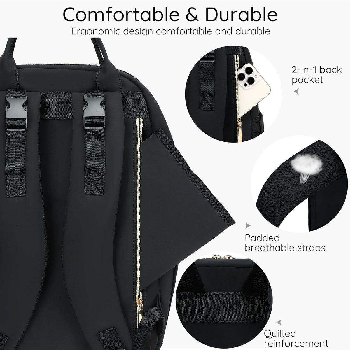 Diaper Bag Backpack - Large Multi functional, Boys, Girls & Baby Travel Essentials Tote with Changing Pad, Insulated Pockets, Stroller Straps, Waterproof - Baby Backpack for Mom & Maternity (Black)