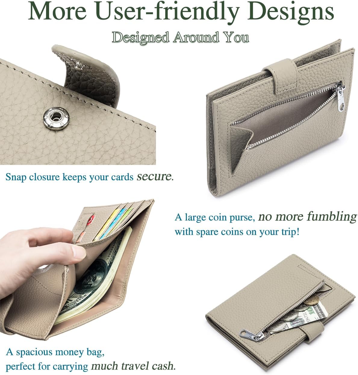 Passport Wallet for Women – Slim RFID Blocking Passport Cover with 1 Passport Slot & 3 Card Slots, Coin Pocket & SIM Slot – Genuine Leather Travel Organizer Grey