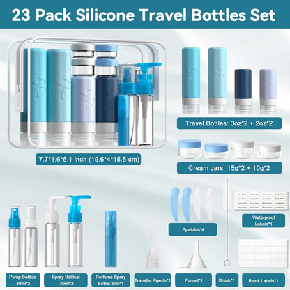 INSFIT Travel Bottles for Toiletries 23pack, TSA Approved Travel Size Toiletries, Airplane Essentials for Creams, Shampoo, Cosmetic Liquids