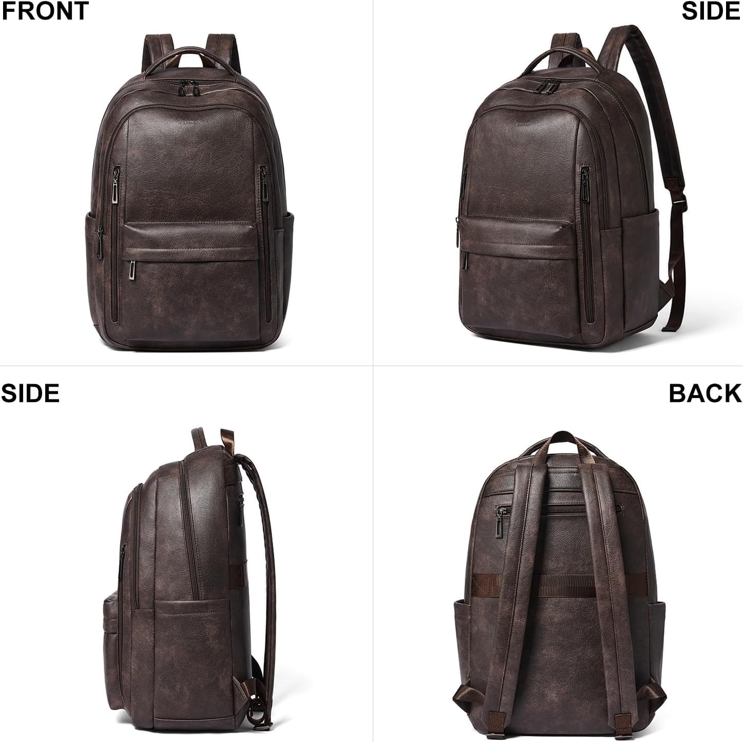 30L Business Laptop Backpack for Women Men, Travel Work Backpack Purse Faux Leather College Bookbag fits 15.6" Laptop - Coffee