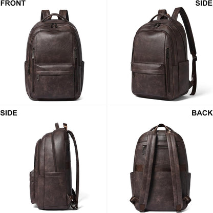30L Business Laptop Backpack for Women Men, Travel Work Backpack Purse Faux Leather College Bookbag fits 15.6" Laptop - Coffee