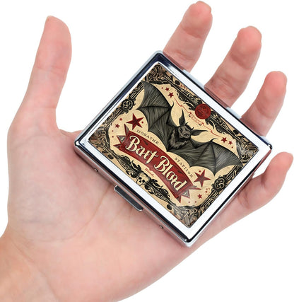 Cute and Stylish Metal Pill Box - Compact Portable Pill Organizer with 8 Compartments, Food-Grade Divider, Ideal for Travel, Vitamins, Jewelry, Cosmetics (Bat Blood Brew)