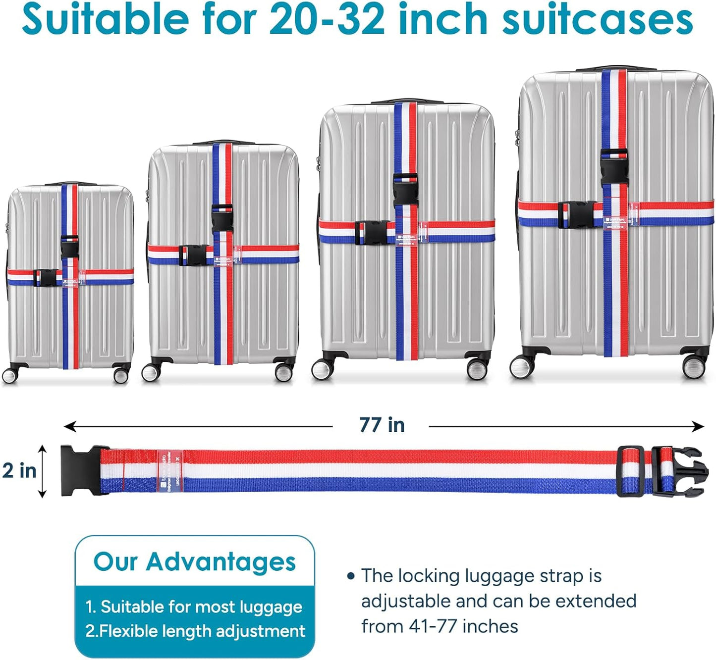 Travel Inspira Luggage Straps for Suitcases, Adjustable Suitcase Strap, TSA Approved Luggage Straps - Secure Your Luggage Safely During Travel (4 Pack)