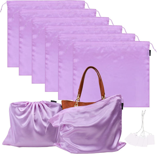 6 Pack Dust Bags for Handbags Silk Dust Cover Bag for Handbags Purses Shoes Boots, Silk Dustproof Drawstring Bag Travel Storage Pouch (Lavender, 19.6 × 15.7 in)