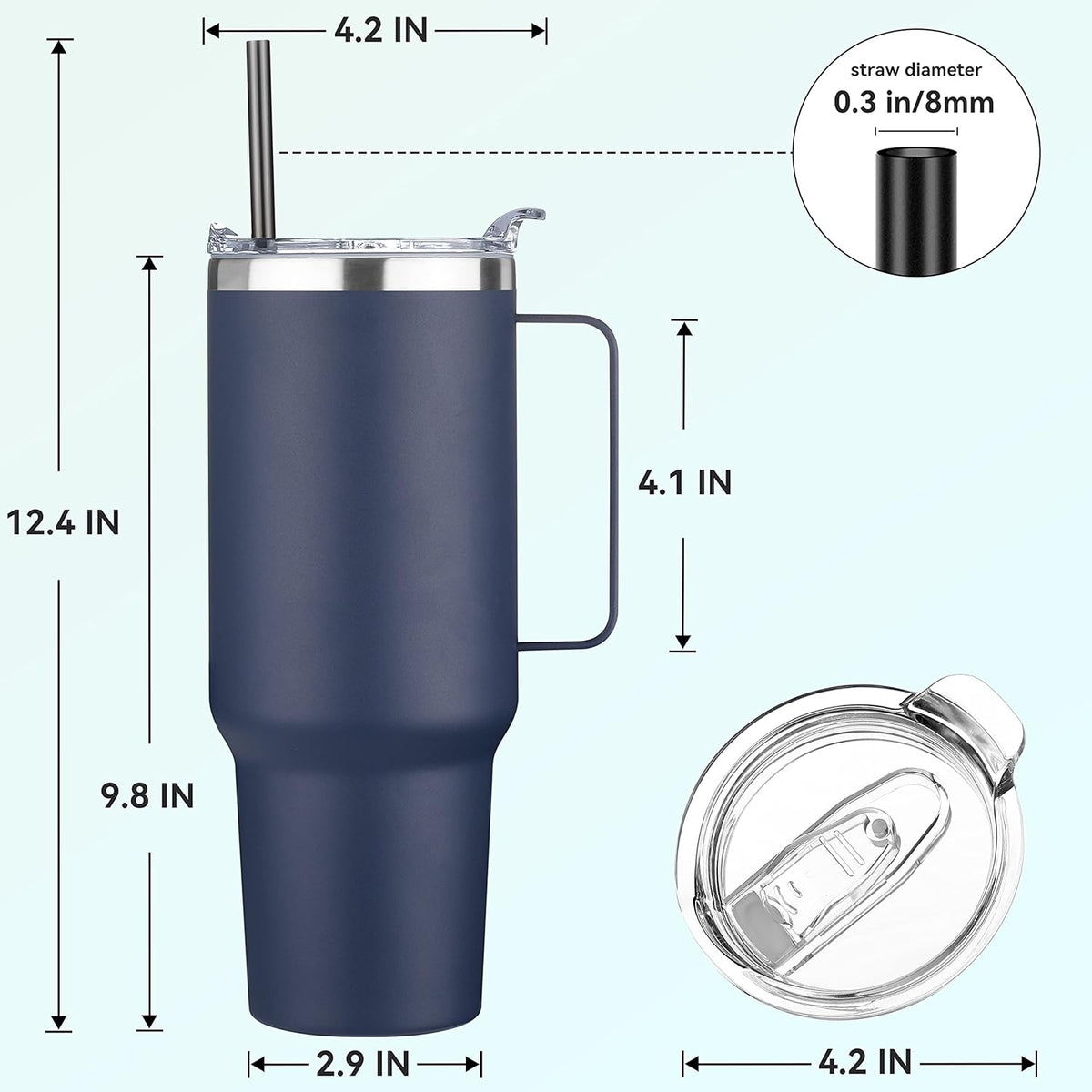 HASLE OUTFITTERS 40 oz Stainless Steel Tumbler with Handle, Vacuum Insulated Tumblers Bulk, Reusable Double Wall Travel Coffee Mug, Durable Powder Coated Water Bottles(Navy, 8)