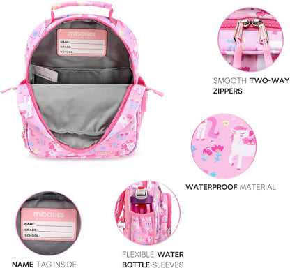 mibasies Toddler Backpack for Girls 2-4: Cute Kids Backpacks for Girls - Preschool Kindergarten Backpack - Flower Unicorn