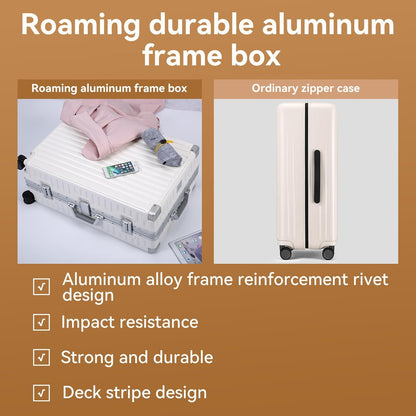 ROAMING Zipperless Luggage Airline Approved with Aluminum Frame, Lightweight PC Hardside Luggage with Spinner Wheels, Metal Travel Luggage with Double TSA Locks, Carry On 20 Inch, Shell white