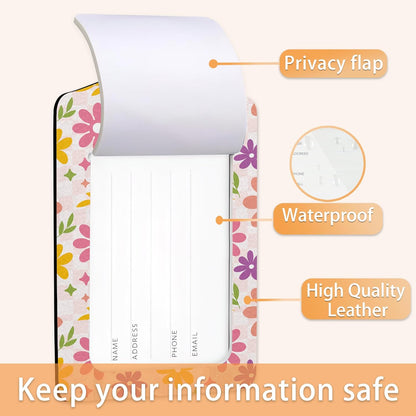 3 Pcs Luggage Tag for Suitcases,Flowers Hippie Wavy Swirl Checkered Leather Baggage Tags Identifiers for Travel,Privacy Protection Travel Bag Labels Suitcase Tags for Women Men