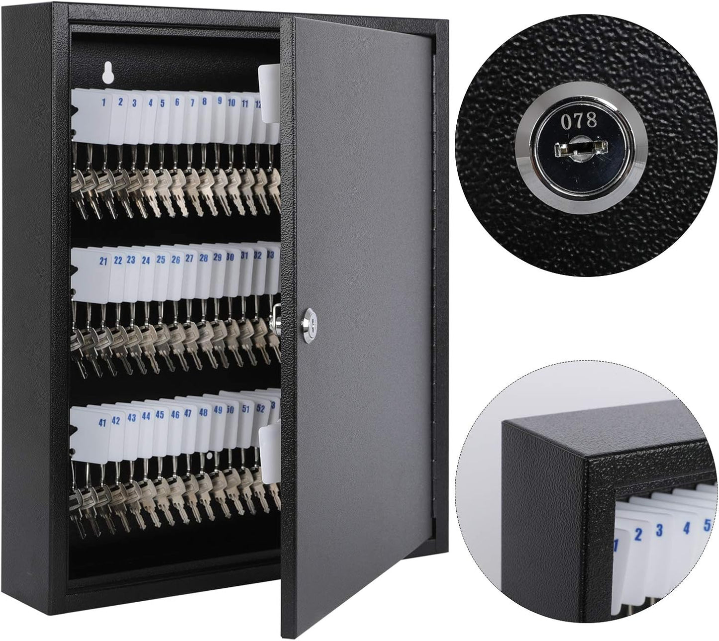 KYODOLED Key Storage Lock Box with Key, Locking Key Cabinet, 100 Key Management Wall Mount with Key Lock, Key Hooks & Tags Key Labels, 3.1" D x 17.1" W x 14.1" H (Black 100 Key)