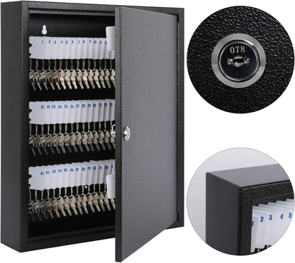 KYODOLED Key Storage Lock Box with Key, Locking Key Cabinet, 100 Key Management Wall Mount with Key Lock, Key Hooks & Tags Key Labels, 3.1" D x 17.1" W x 14.1" H (Black 100 Key)