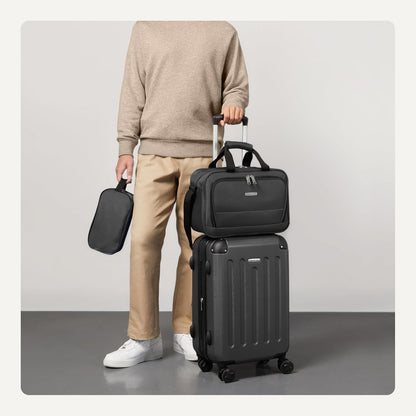 Amazon Basics 3-Piece Luggage Set, Including Carry-On Luggage (22" Expandable Hardside Suitcase With 8 Spinner Wheels), 15" Tote Bag, and 10" Compact Travel Bag, Black