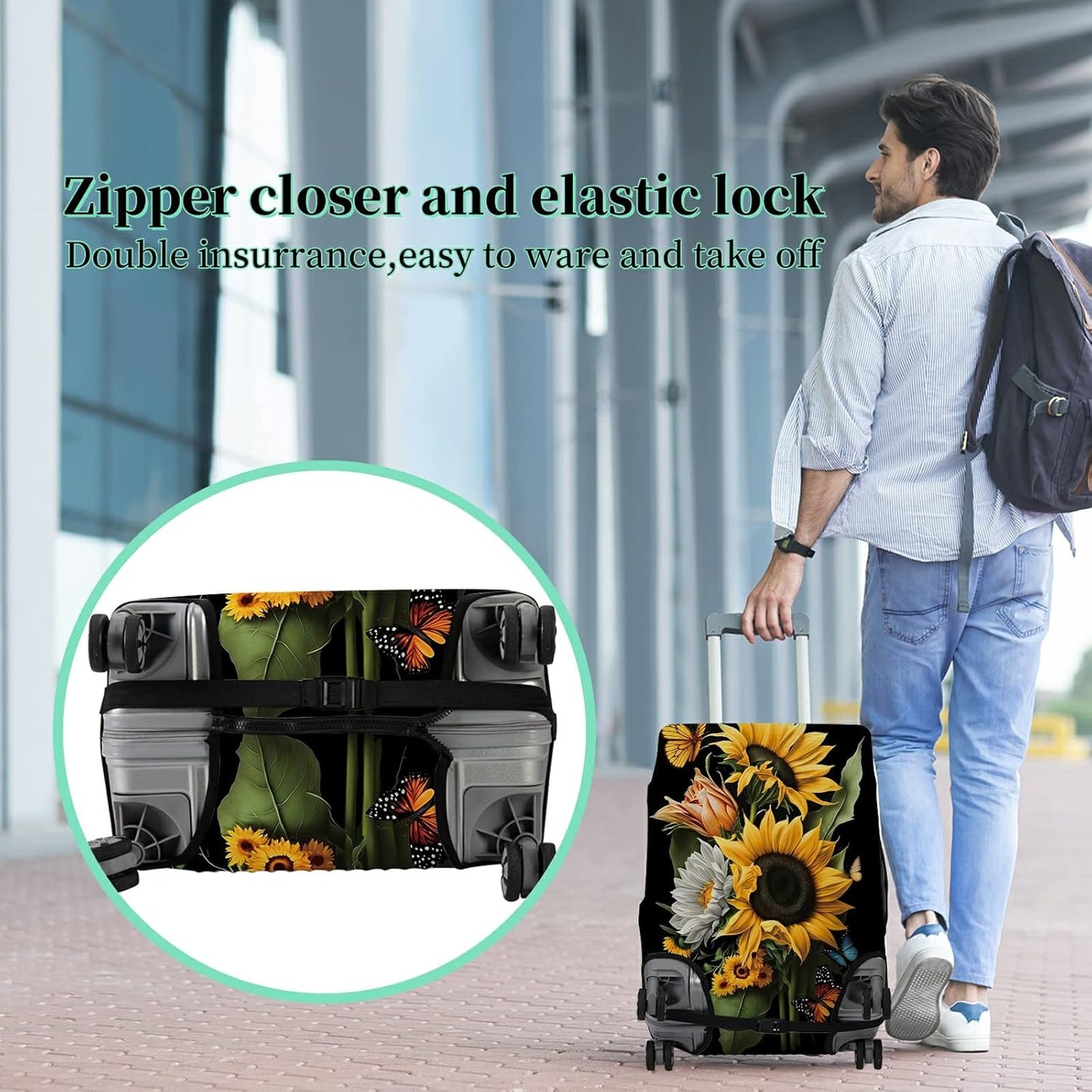 Suitcase Protector Plus 1 Luggage Tag, Sunflower Orchids Travel Suitcase Cover - XL, Dustproof, Anti-Scratch