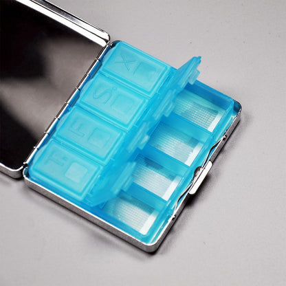 Silver Vintage Pill Box 7 Day Metal Pill Box with Mirror and 8 Compartments Cute Travel Pill Organizer for Purse (Watercolor Highland Cow)