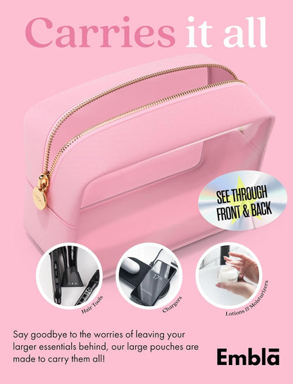 Clear Makeup Bag Zipper Pouch, Transparent Cosmetic Case Organizer, TSA Approved Travel Toiletry Case, Travel Accessories Essentials Makeup Tote for Women, Large Cute Make up Bag for Purse - Flamingo