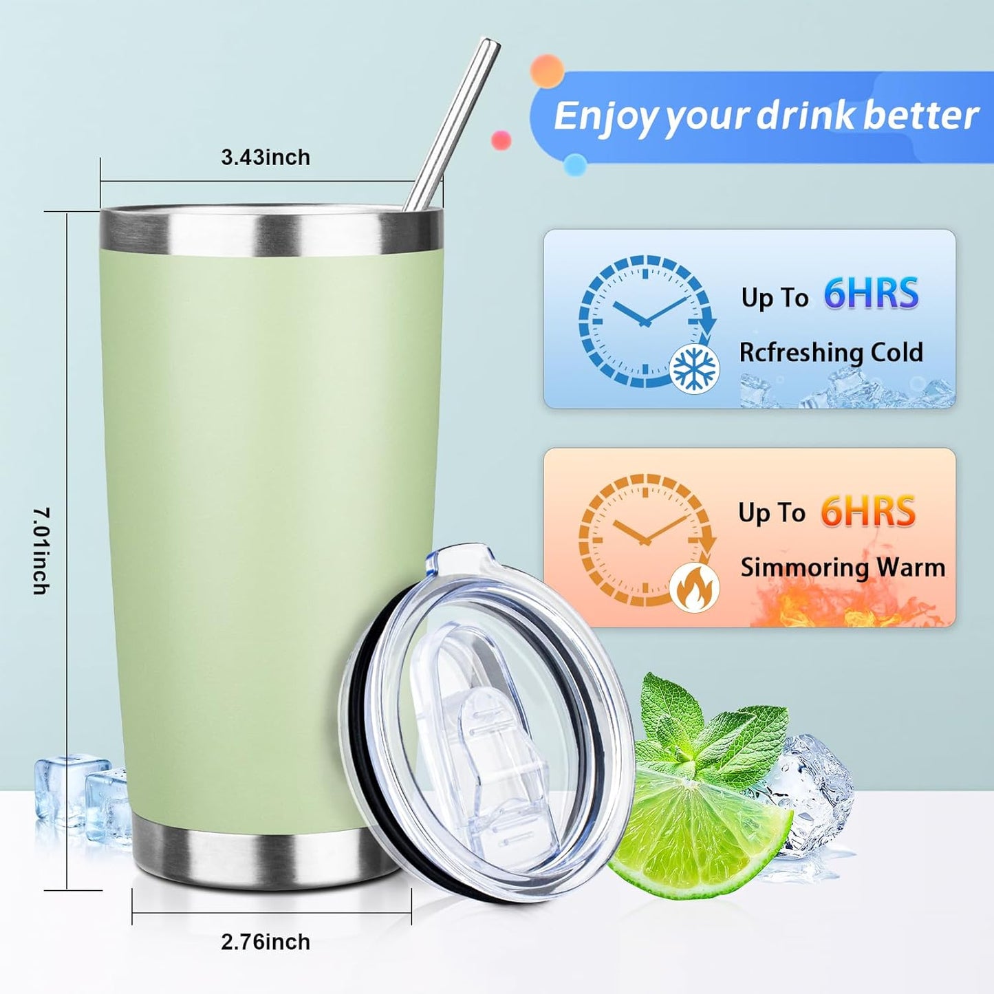 20oz Tumbler with Straw and Brush, Stainless Steel Vacuum Insulated tumbler, Double Wall Insulated Coffee Tumbler for Outdoor, Home, Travel,Office (20 cup-Matcha Green,4pcs)