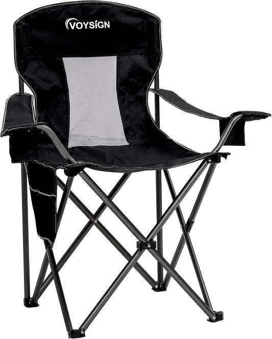 Mesh Folding Camping Chairs for Adults, Oversized Portable Outdoor Chairs, Weight Capacity 325 lbs with Cup Holder, Storage Pocket, Carry Bag