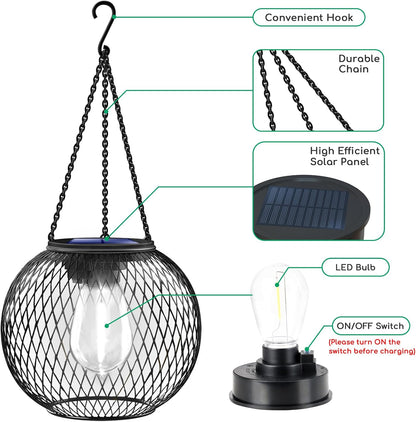 UBright Solar Lantern Lights Outdoor Waterproof Metal Hanging Solar Lights for Outside Outdoor Lanterns Decorative for Garden Yard Patio 2 Pack,Cool White