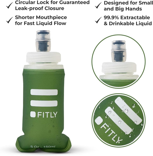 FITLY Soft Flask - Shrink As You Drink Soft Water Bottle for Hydration Pack - Folding Water Bottle Ideal for Running, Hiking, Cycling, Climbing & Rigorous Activity