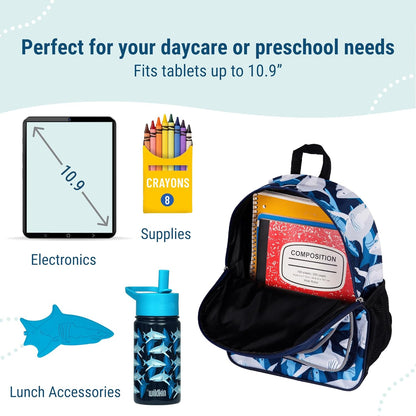 Wildkin 12-inch Kids Backpack – Padded, Adjustable, Ideal for Daycare & Travel - Sharks