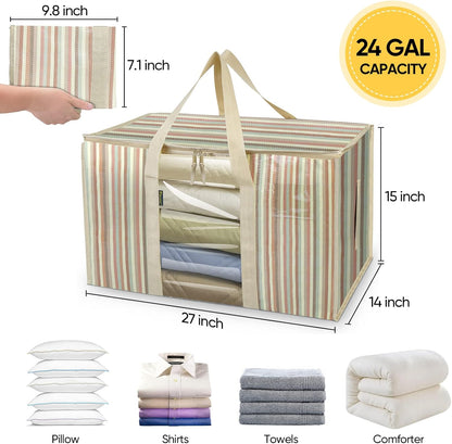 BALEINE 6-Pack Oversized Moving Bags with Reinforced Handles, Heavy-Duty Storage Tote for Clothes, Moving Supplies (Color Stripe with Window, 6-Pack)