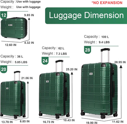 Luggage Sets 4 Piece, ABS PC Lightweight Suitcases with Wheels, Hardshell Luggage Sets Suitcase set with TSA Lock Green (12in 20in 24in 28in)