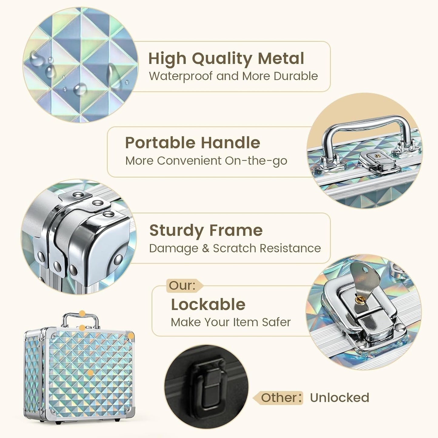 Makeup Case with Magnetic LED Mirror Travel Cosmetic Organizer Portable Makeup Box with Lighted Up Mirror Make Up Vanity Nail Box Lipstick Artist Storage with Lockable Dividers Brush Holder Shiny Blue