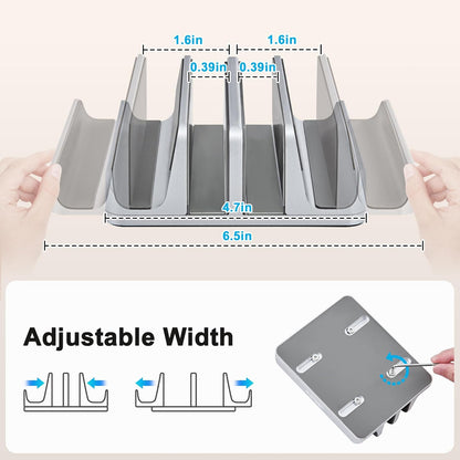 JARLINK 4-in-1 Adjustable Vertical Laptop Stand Holder, Aluminum Dual Slots Laptop Rack for Desk, Space-Saving Organizer Compatible with All MacBook, Surface, Chromebook, and Gaming Laptops (Silver)