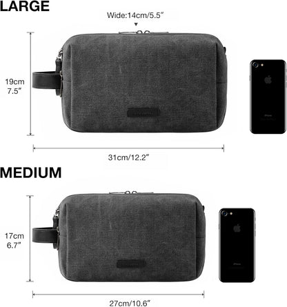 BAGSMART Toiletry Bag for Men, Canvas Travel Toiletry Organizer Dopp Kit Water-resistant Shaving Bag for Toiletries Accessories,Black-Large