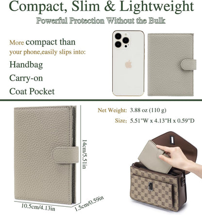 Passport Wallet for Women – Slim RFID Blocking Passport Cover with 1 Passport Slot & 3 Card Slots, Coin Pocket & SIM Slot – Genuine Leather Travel Organizer Grey