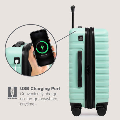 U.S. Traveler Boren Polycarbonate Hardside Rugged Travel Suitcase Luggage with 8 Spinner Wheels, Aluminum Handle, Mint, 3-Piece Set, USB Port in Carry-On
