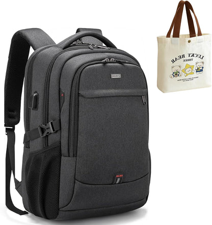 DUSLANG 17 Inch Laptop Backpack for Travel Water Resistant College Backpack for Men/Women Laptop Bag with USB Charging Port and Small Canvas Tote Bag, Black