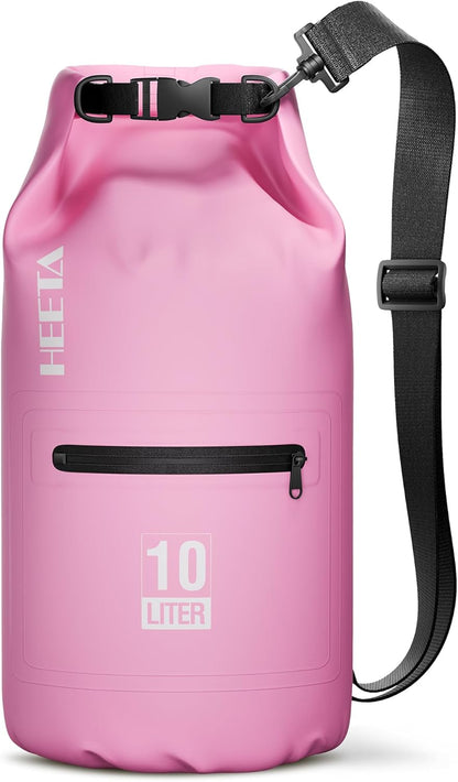 HEETA Waterproof Dry Bag with Front Zippered Pocket for Women Men, 5L/10L/20L/30L/40L Roll Top Lightweight Dry Storage Bag Backpack for Travel, Kayaking, Boating, Rafting, Camping, Hiking & Beach
