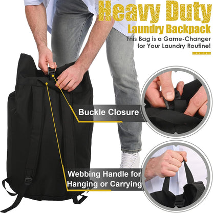 Backpack Laundry Bag, 115L Heavy Duty Extra Large College Laundry Backpack, Dirty Clothes Bag with Shoulder Straps, Laundry Hamper Bag with Drawstring Closure for College Dorm, Apartment, Laundromat