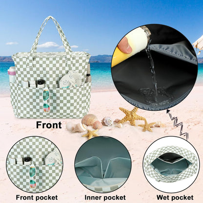 Waterproof Beach Tote Pool Bags for Women Ladies Extra Large Gym Tote Carry On Bag With Wet Compartment for Weekender Travel