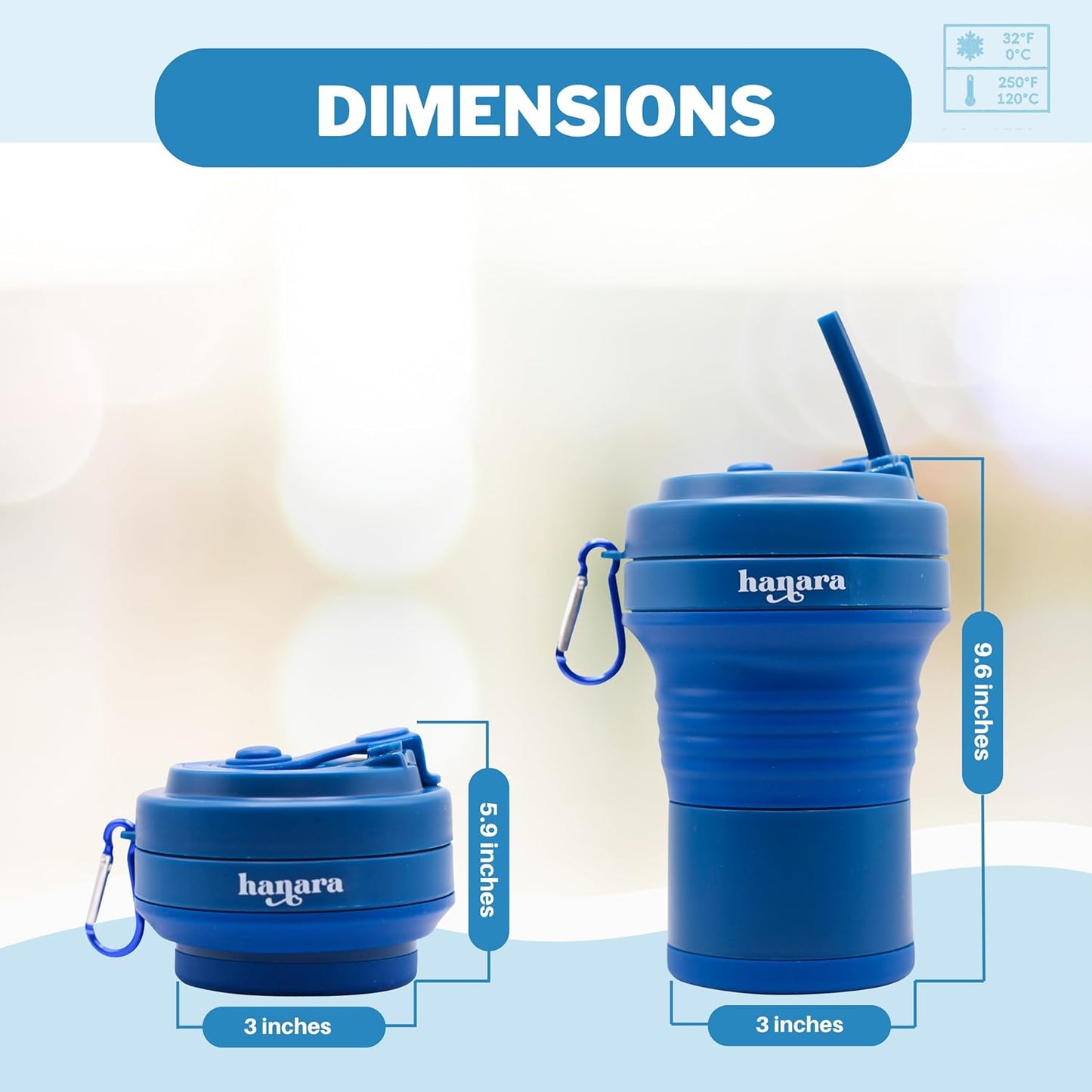 HANARA Collapsible Cup with Reusable Straw – 18 Oz (550 Ml), Portable Travel Mug, BPA-Free, Leak-Proof, Microwave & Dishwasher Safe, Multi-Purpose for Hot & Cold Drinks – Navy Blue