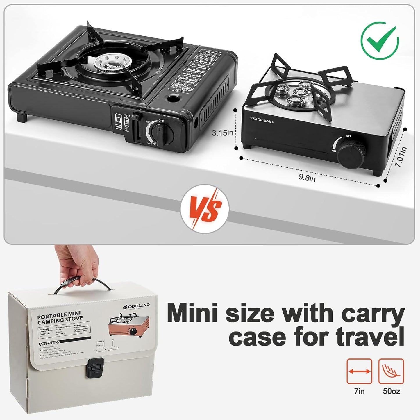 Odoland Portable Camping Stove 7500 BTU Camp Stove Lightweight Butane Gas Stove for Camping Cooking Outdoor Backpacking and Picnic (Black)