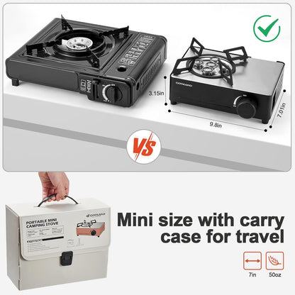 Odoland Portable Camping Stove 7500 BTU Camp Stove Lightweight Butane Gas Stove for Camping Cooking Outdoor Backpacking and Picnic (Black)