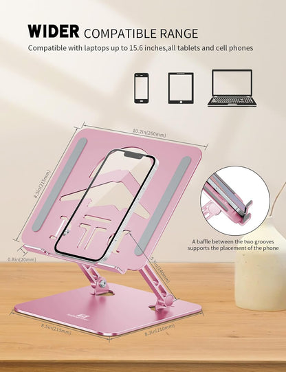 Laptop Stand Adjustable Laptop Holder for Desk, Foldable Laptop Riser Portable Computer Stand Compatible with MacBook, Lenovo, HP and All Laptops up to 15.6 inches Puce Pink